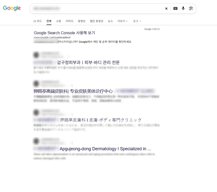B 사이트 구글 site 검색 결과 화면(상호 흐림)